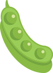 Cartoon image of a bright green pea pod showing the ripe peas inside