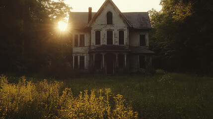 A large, old house with a lot of grass in front of it