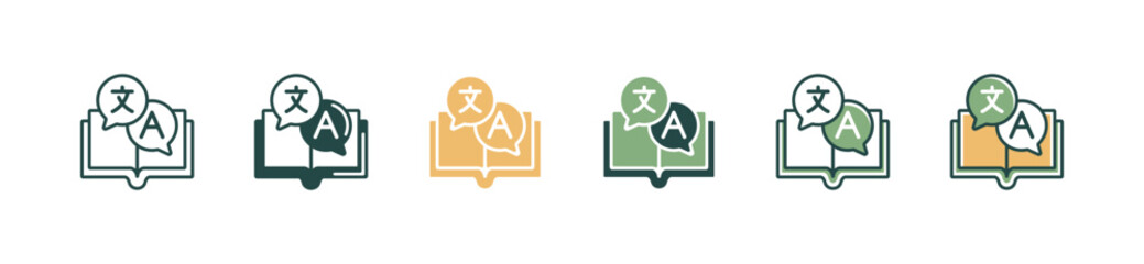 online book translation icon set global communication language dictionary translate service vector illustration for web and app