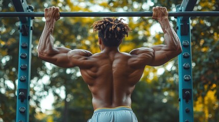 Fit Athlete Performing Pull-Ups in Outdoor Setting