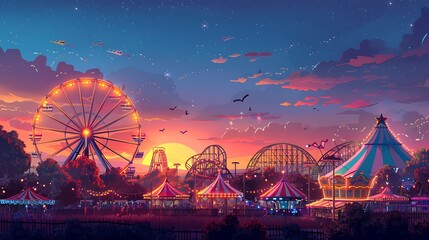 Obraz premium Colorful Carnival Scene at Twilight
