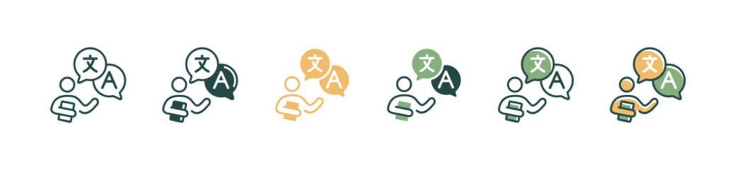 online global language translation icon people dialogue bubble communication translate service vector set international dictionary signs illustration