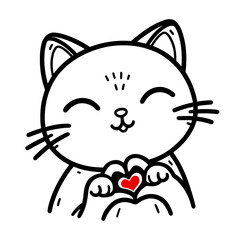cat showing a hand heart gesture cute doodle sketch