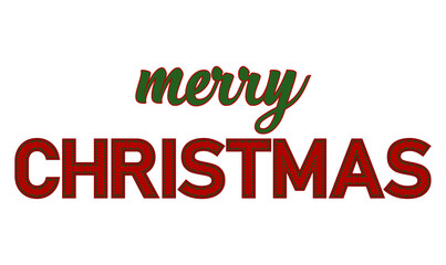 Merry christmas text green with red. Lettering isolated on transparent and white background. Closeup element for holiday design decoration. Vector illustration. Words for new year.