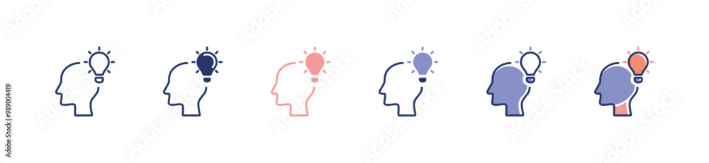 Poster simple head lightbulb icon set creative business idea innovation people head with light bulb signs v