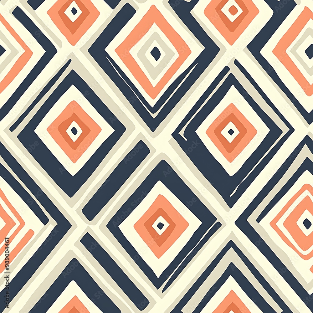 Poster diagonal stripes and diamond shapes form an abstract geometric pattern full of movement.