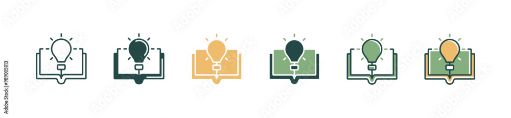 Fototapete open book  lightbulb icon set knowledge study idea learning business creative solution innovation vector illustration for web and app