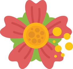 Simple illustration of a red flower losing petals with yellow pistils, isolated on white background