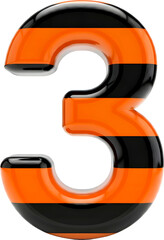 Glossy 3D Number 3 with Orange and Black Stripes