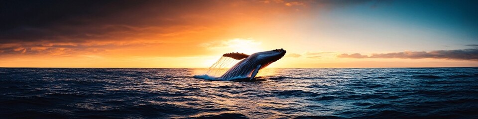 Fototapeta premium Humpback Whale Breaching at Sunset