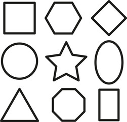 Outline geometric shapes. Circle square, triangle, star. Vector abstract symbols.