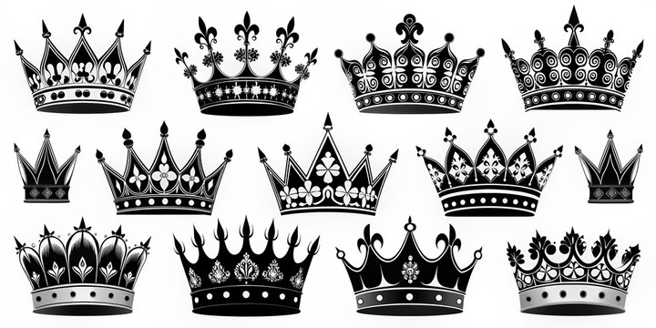 Black and White Crown Collection 14 Variations of Royalty,  royalty, crown, vector, symbol
