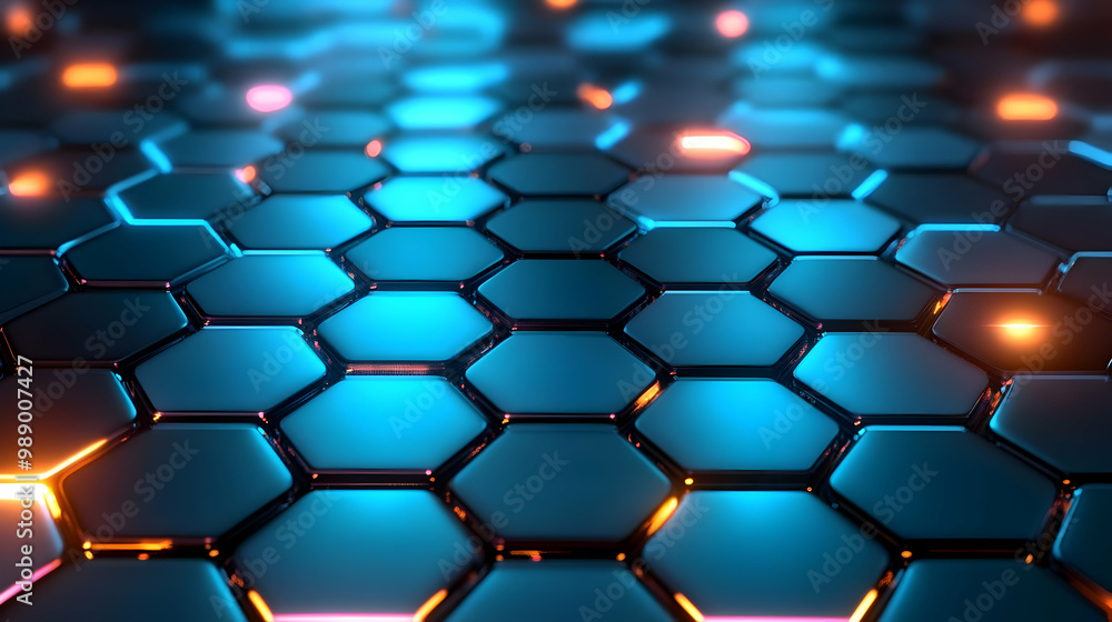 Poster abstract hexagon pattern with glowing lights - 3d design