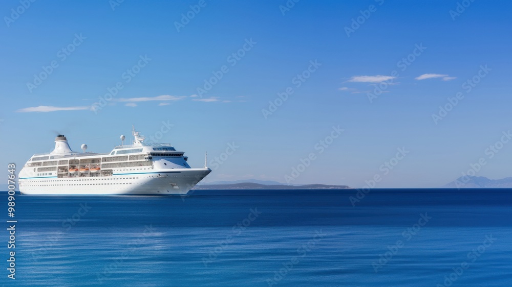 Poster White cruise ship outdoors horizon vehicle.