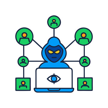 Minimalist Dark Web Icon, Blue and Green Tones, Cybersecurity Concept