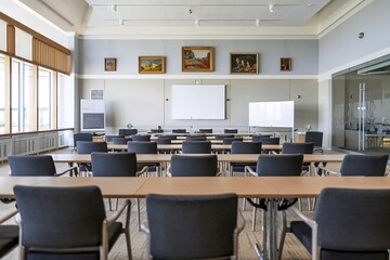 A spacious, modern conference or seminar room