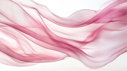 Blowing sheer fabric in soft pink, creating fluid, airy waves against a clean white backdrop.