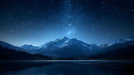 Mountain Range Under a Starry Night Sky