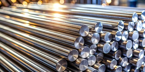 Shiny Steel Rods Stacked in Warehouse, Metal , Material , Manufacturing , Industrial