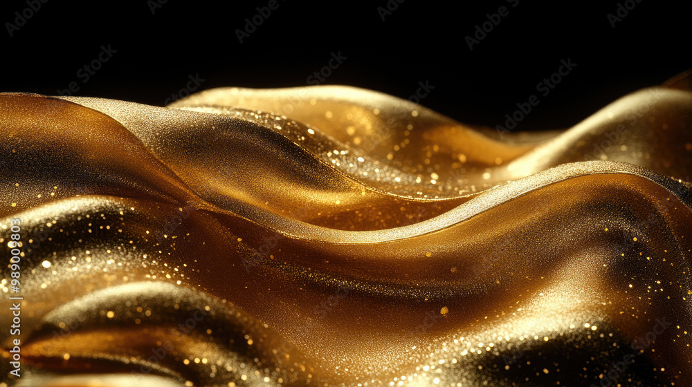 Poster the golden fabric undulates gracefully, catching light and creating a sparkling effect, designed for