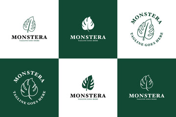 Set of monstera leaves logo design vector template illustration idea © Brandingasik
