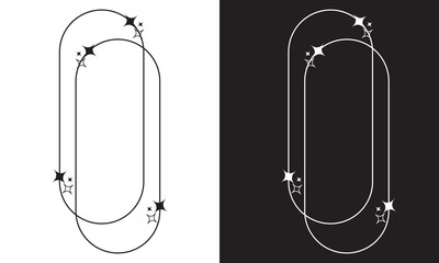 Fototapeta premium Retro stars, starburst icons and minimalist frames with twinkle star. Abstract stars orbit, minimalistic and simple Circle design element with stars. Isolated on white and black background. EPS 10
