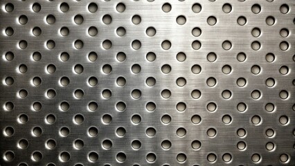 Metal surface with a perforated sheet featuring numerous holes for industrial or architectural design