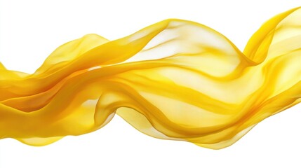 Fototapeta premium Bright yellow fabric blowing in soft waves, isolated on white, with dynamic folds in motion.