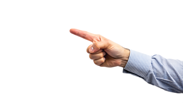 Hand pointing upper right corner on white or transparent background. hand sign.