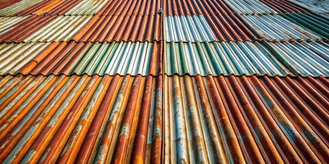 Abstract metal roof surface with interesting textures and patterns
