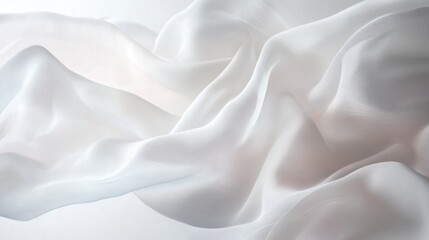 Fototapeta premium Delicate chiffon fabric blowing in the wind, with translucent layers and light ripples, on white.