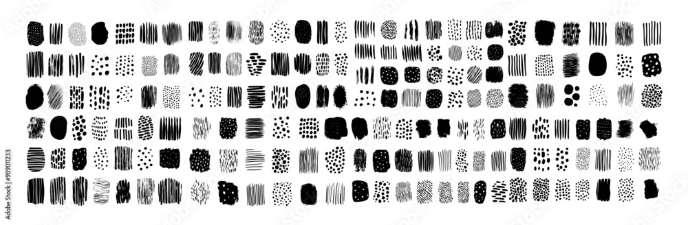 Poster hand drawn black ink doodle sketch textures vector set. dots circular lines repeated strokes dashes 