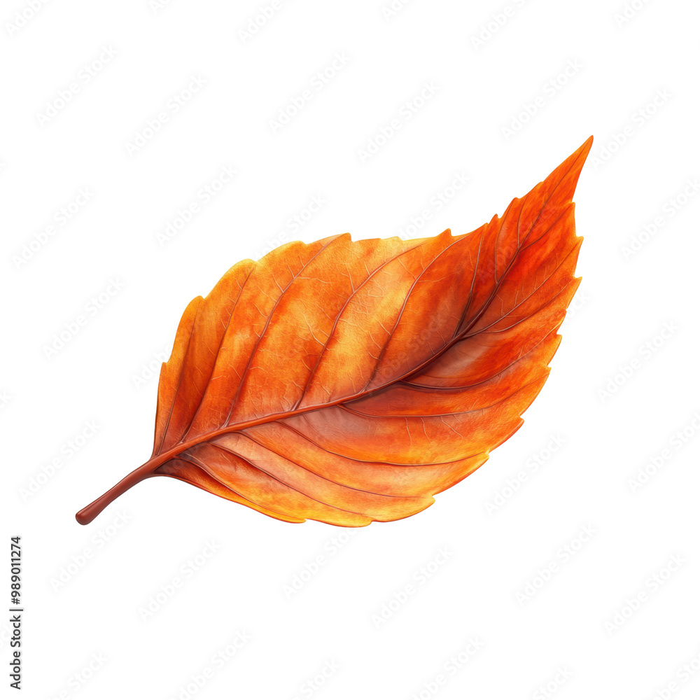 Wall mural autumn leaf in vibrant orange color, white isolate background. transparent background
