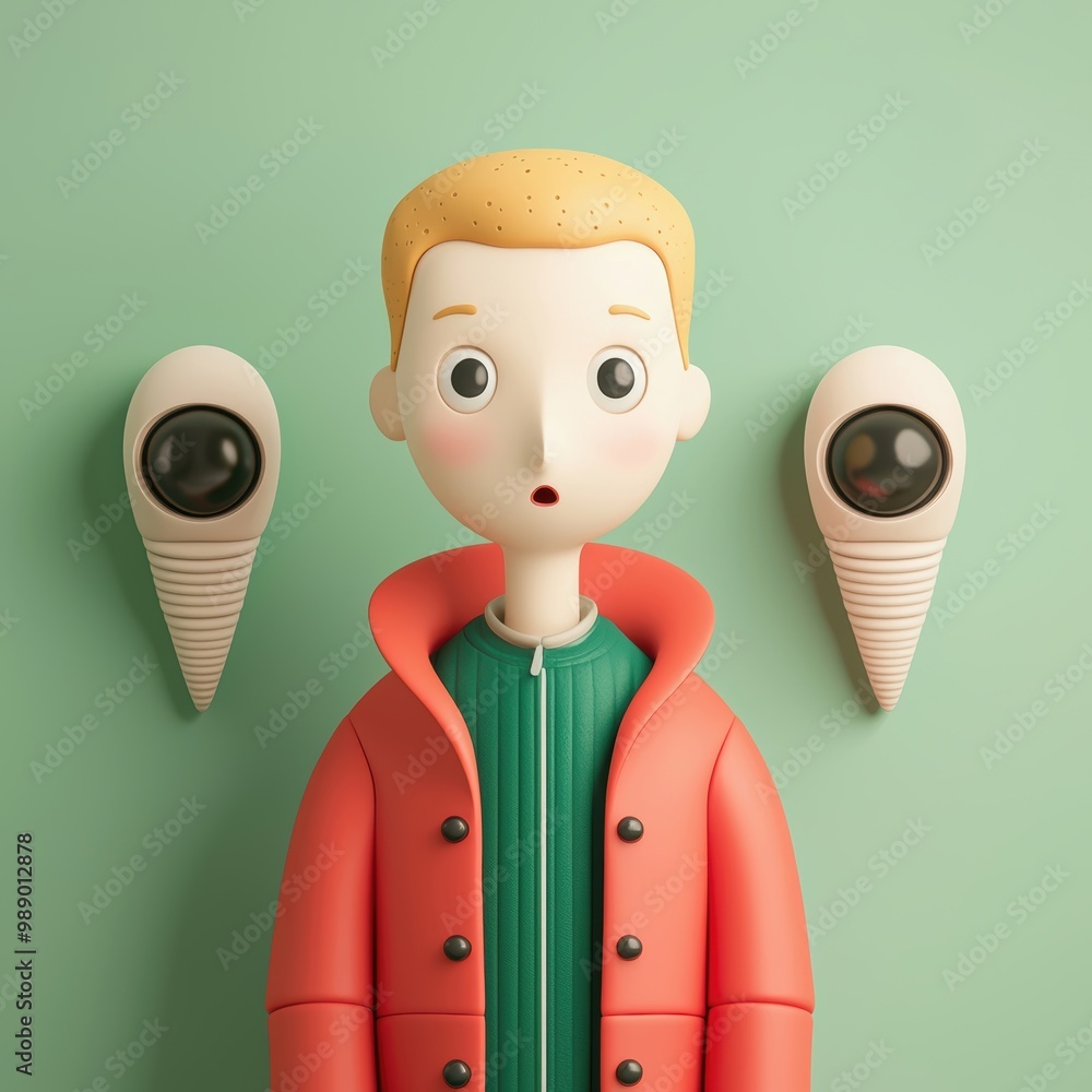 Poster character with unique style against soft green background