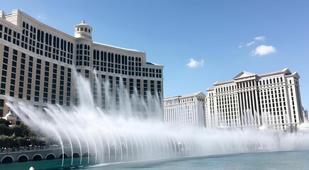 Bellagio Hotel and Casino with fountain show in Las Vegas, Nevada. © Wirestock