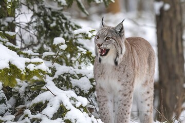 Obraz premium A lynx, a medium-sized wildcat, standing amidst a natural setting