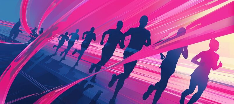 Vibrant Digital Flyer for Charity Run Promoting Breast Cancer Prevention with Silhouettes of Runners