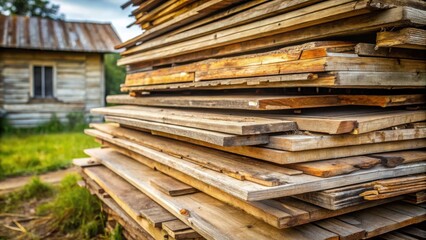 A stack of weathered wooden boards from a dismantled house