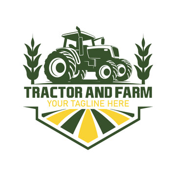 Farm tractor logo design. tractor logo for farming. farm tractor logo design template