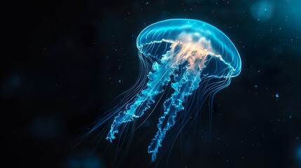 Surreal seascape featuring glowing jellyfish pulsing in dark ocean picture