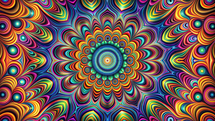 Psychedelic abstract pattern with vibrant colors and swirling optical designs