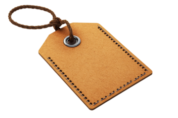 Brown paper tag with string, isolated on white background for graphic design. transparent background