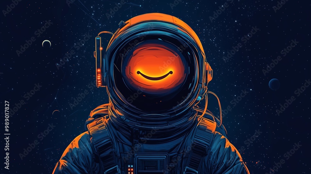 Aufkleber astronaut exploring the cosmos with a glowing smiley face helmet in a colorful space setting filled 