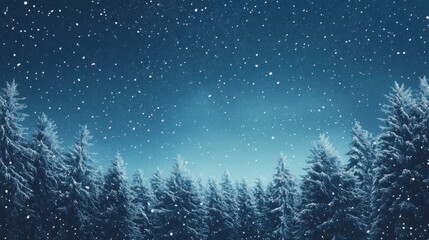 Fototapeta premium Snowy Night Forest with Falling Snowflakes