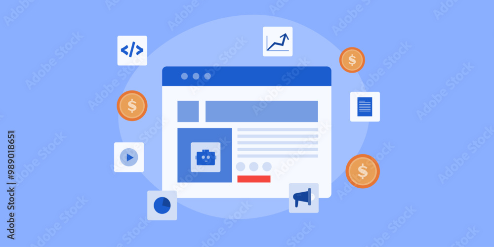 Poster website marketing and ad promotion, digital business automation with artificial intelligence technol
