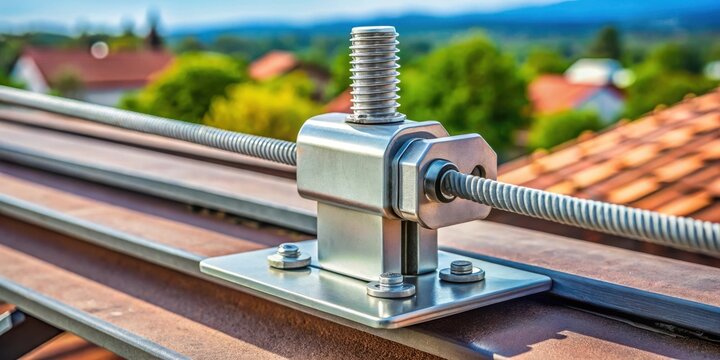 Stock photo of a lightning rod conductor clamp for house roof