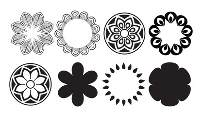 Vector Flower Shapes on Black Colour