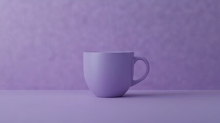 Fototapeta premium A minimalist purple coffee cup sitting on a smooth purple background, evoking a calming and sophisticated aesthetic.