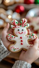 Fototapeta premium Festive Reindeer Cookie Decorated with Icing and Sprinkles for Christmas Holiday Celebrations