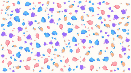 SEAMLESS HAND DRAWN CUP DOODLE SHAPES PATTERN TEXTURE COLORFUL TEMPLATE ABSTRACT BACKGROUND DESIGN VECTOR